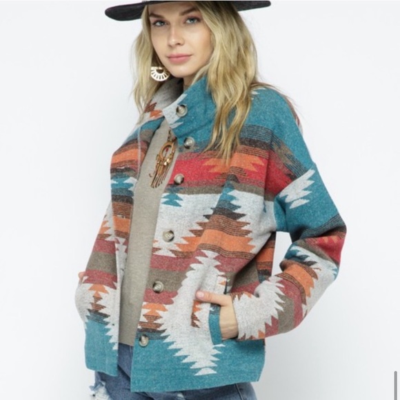 Last Large New! Bohemian Aztec Southwest Pattern Jacket - Picture 9 of 11